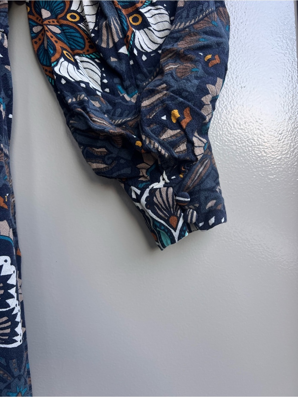 H&M Boho Print Maxi Dress 8 Blue Long Sleeve Festival Cottagecore Peasant Beach - Picture 6 of 14